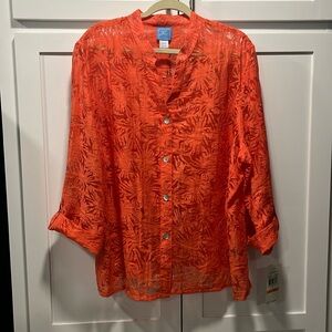 NWT 24 W beautiful tangerine colored button-down blouse. Perfect for summer.